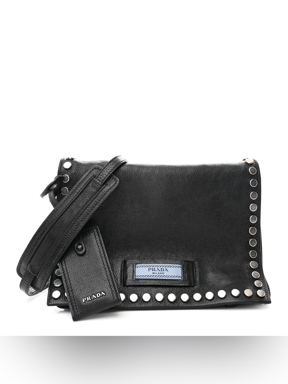 Prada Etiquette Glace Calfskin Studded Flap Crossbody Shoulder Bag
